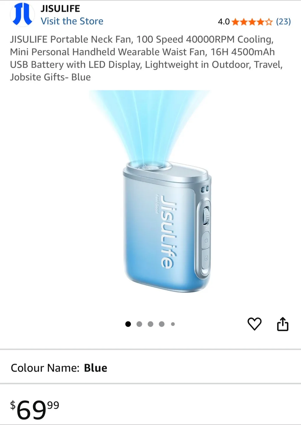 JISULIFE Portable Neck/Waist Fan - Blue, New! image indicator(2)