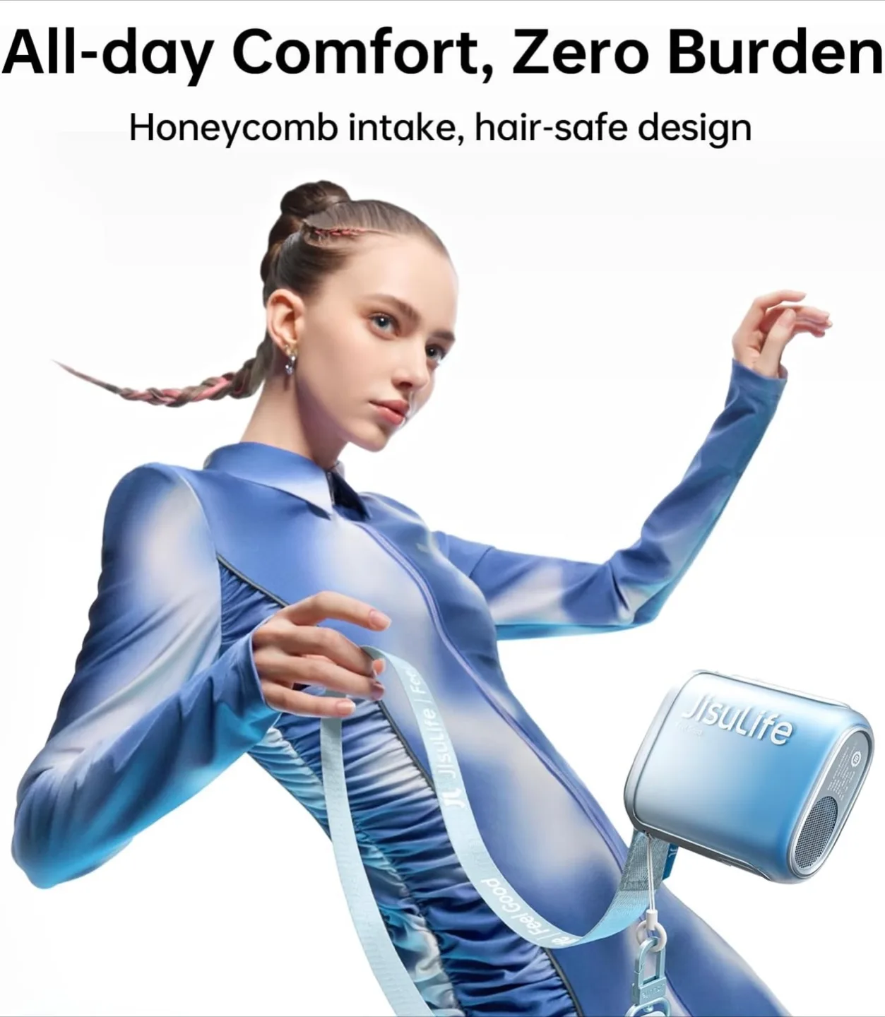 JISULIFE Portable Neck/Waist Fan - Blue, New! image indicator(8)