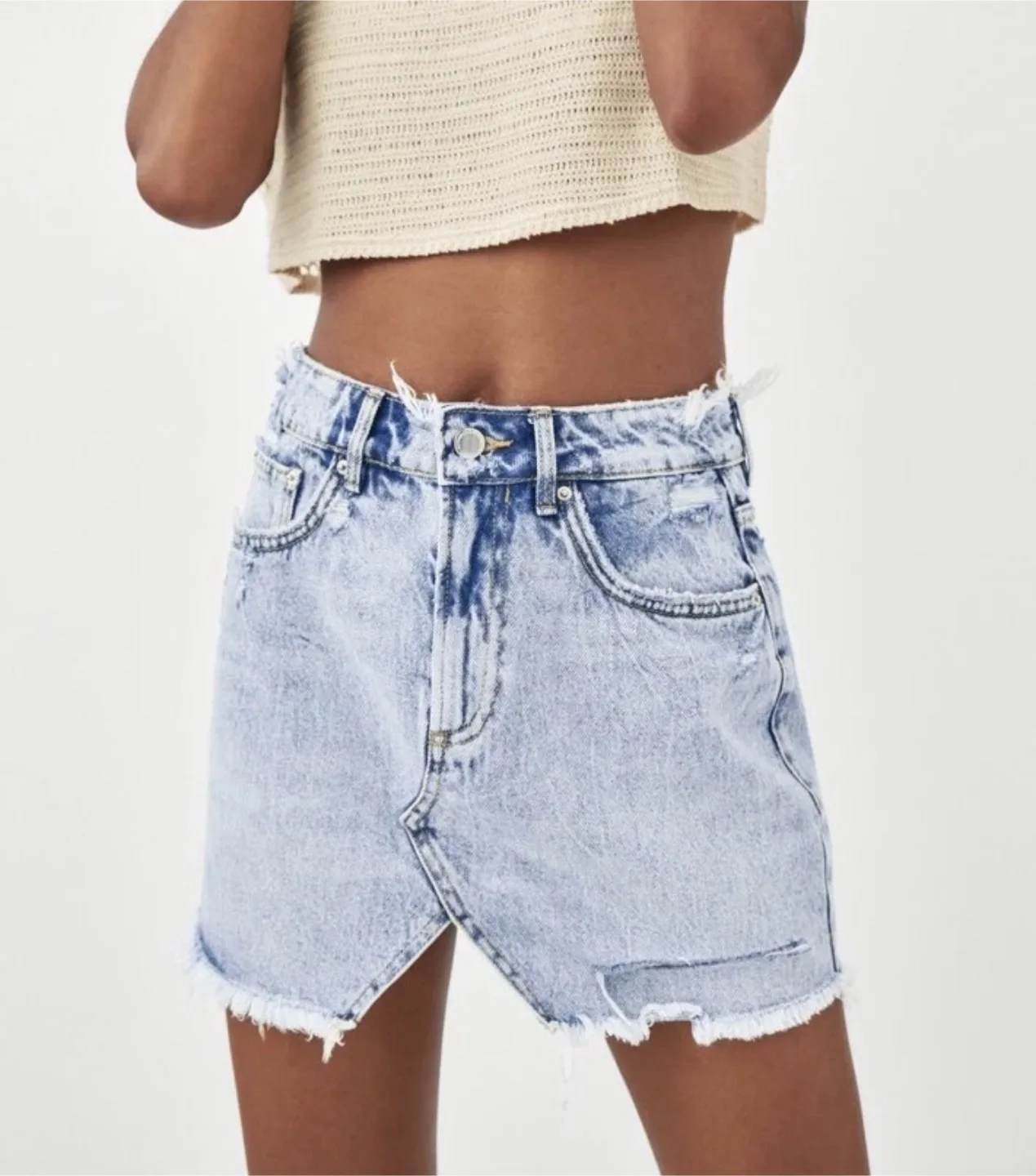 Zara Distressed Denim Skirt thumbnail