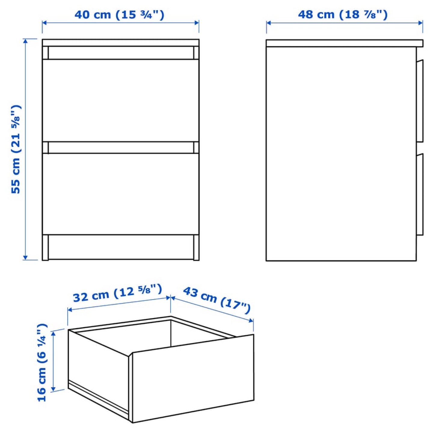 IKEA Malm 2-Drawer Nightstand - White - photo 4