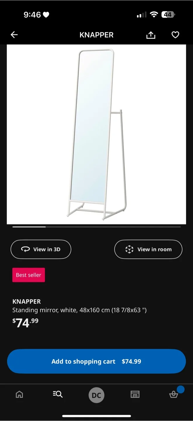 Move Out Sale! IKEA KNAPPER Standing Mirror - White image indicator(2)
