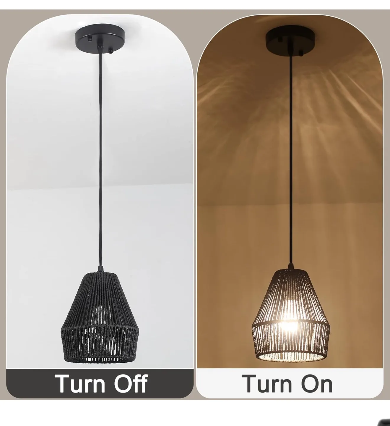 2 Black Rattan Pendant Lights - Farmhouse Style image indicator(3)