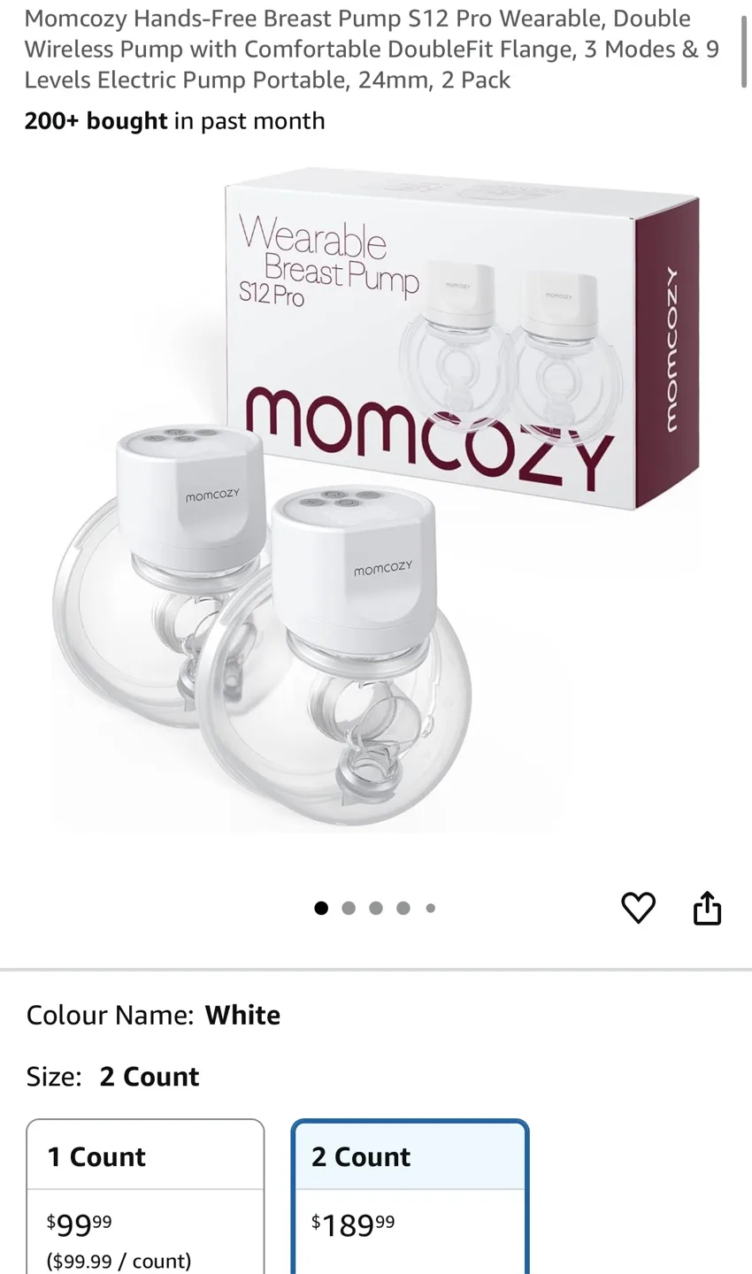 Momcozy Hands-Free S12 Pro Wearable Breast Pump - 2 Pack thumbnail