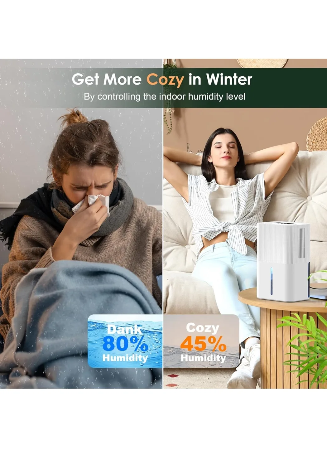 Portable Dehumidifier 91 OZ Tank White image indicator(3)