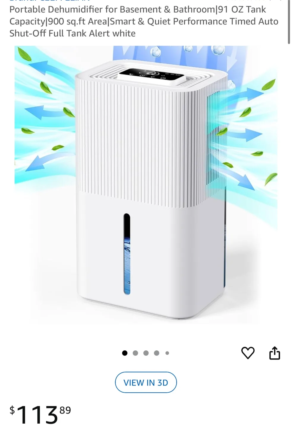 Portable Dehumidifier 91 OZ Tank White thumbnail