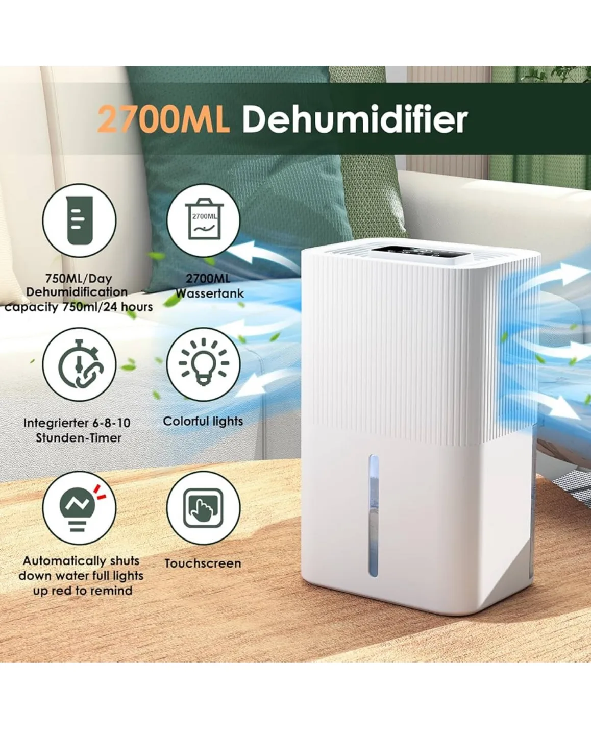 Portable Dehumidifier 91 OZ Tank White image indicator(2)