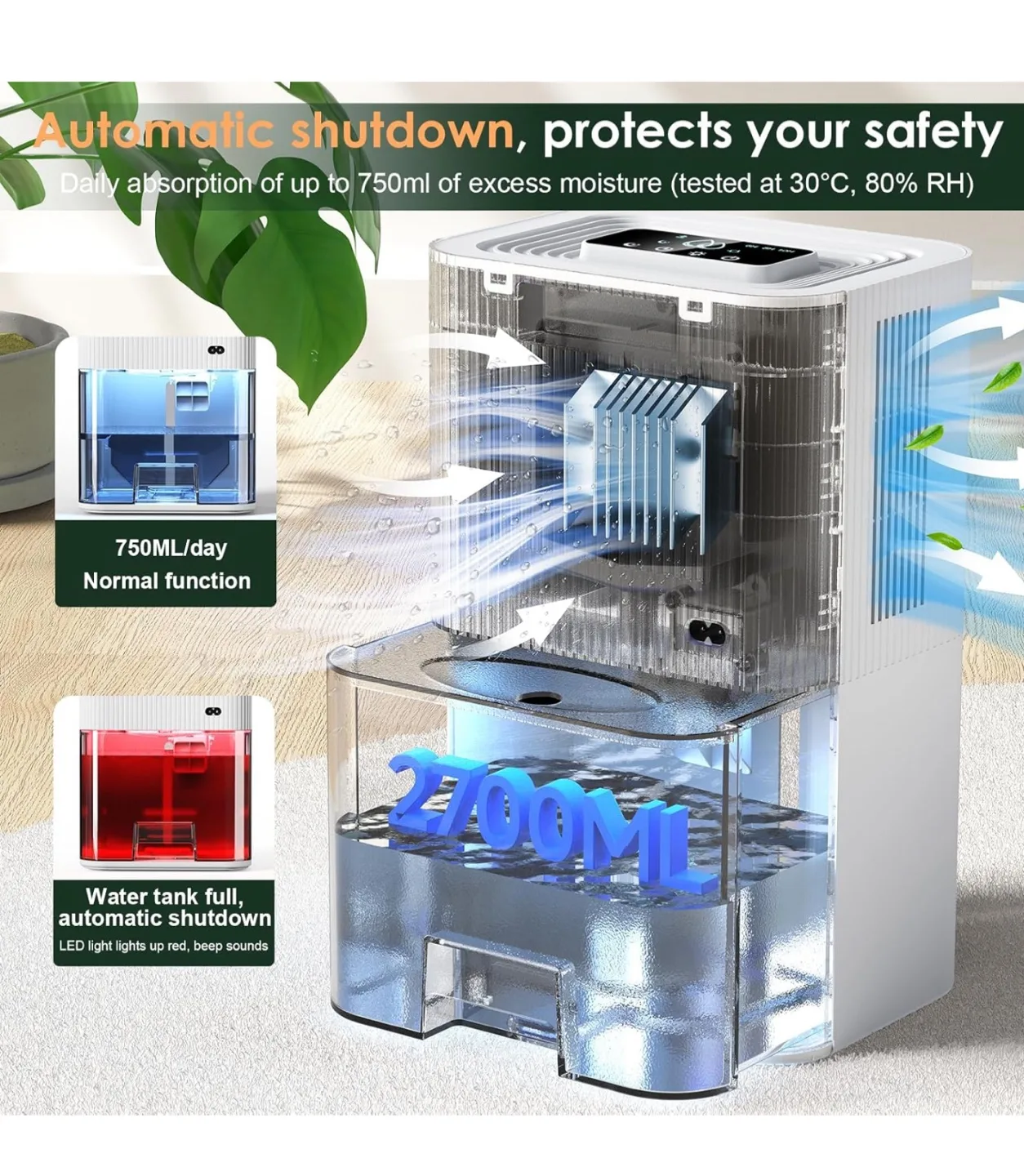 Portable Dehumidifier 91 OZ Tank White image indicator(5)