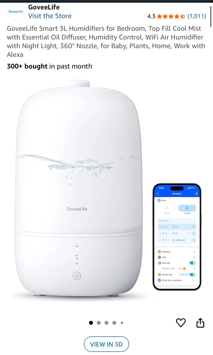 GoveeLife Smart 3L Humidifier - Essential Oil Diffuser thumbnail