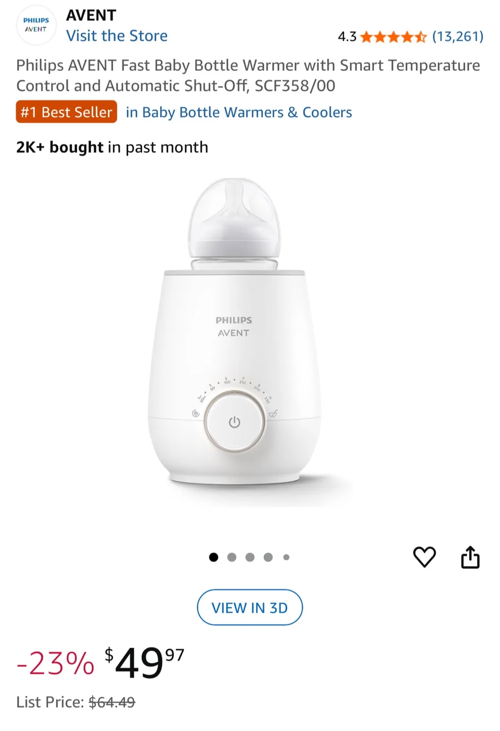 Philips AVENT Fast Baby Bottle Warmer SCF358/00 thumbnail