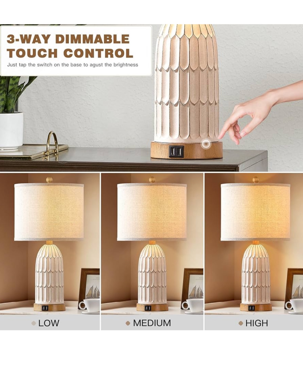 Table Lamp with USB Ports - Cream Color - photo 2