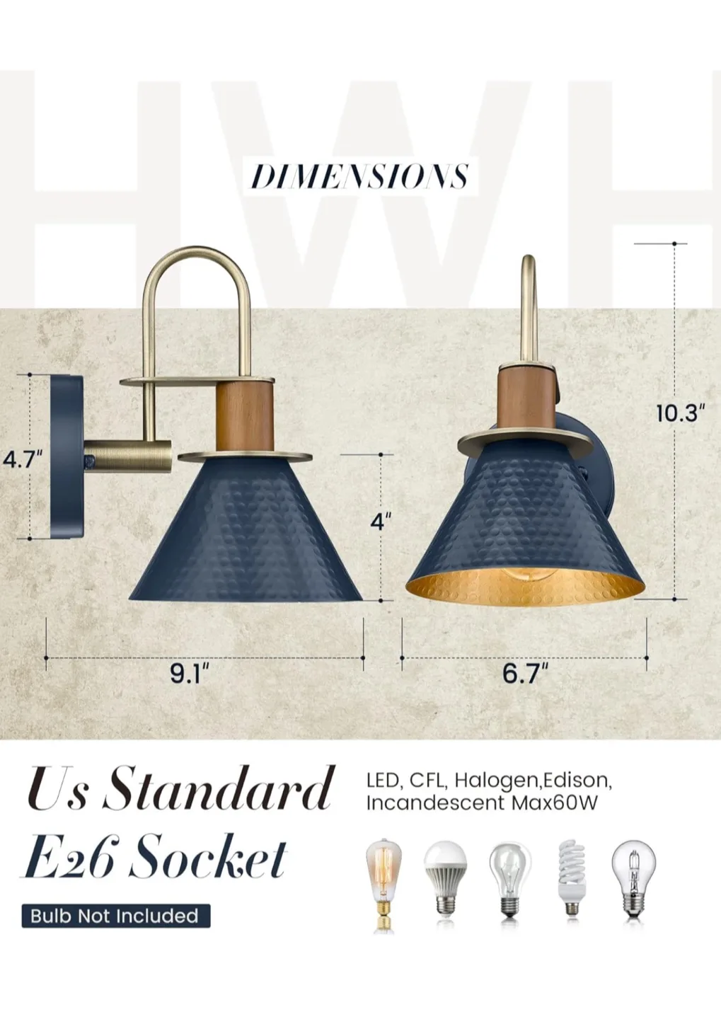 HWH Hammered Blue Wall Sconce - Medium image indicator(4)