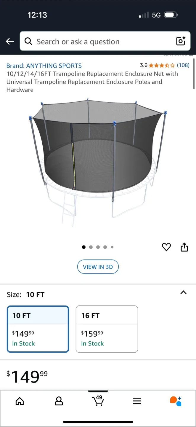 ANYTHING SPORTS 10ft Trampoline Replacement Enclosure Net thumbnail
