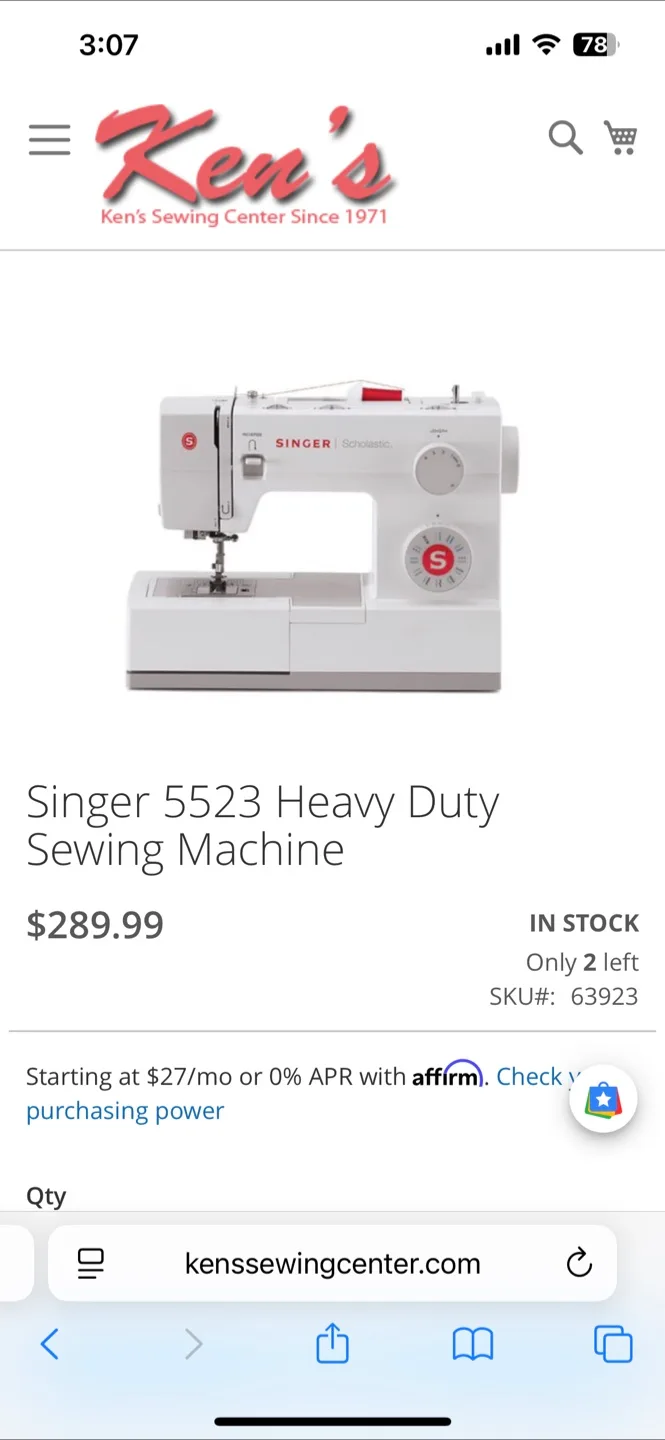 Singer 5523 Heavy Duty Sewing Machine thumbnail
