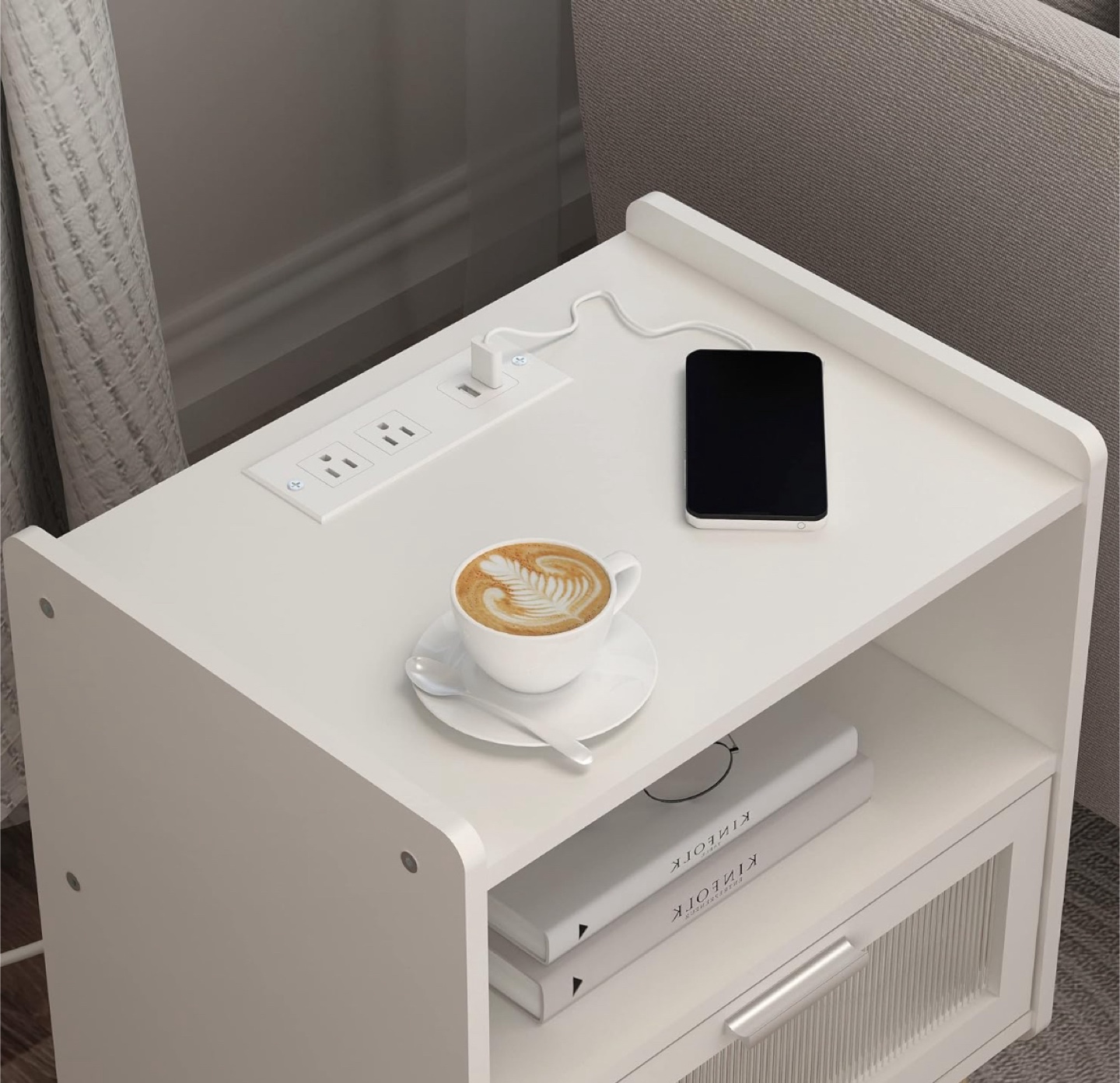 White Nightstand with Charging Station (1) - photo 4