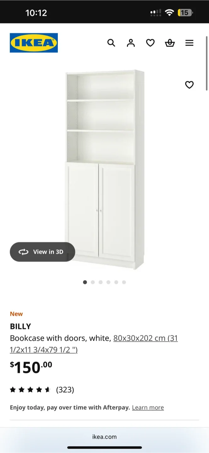 IKEA Billy Bookcase with Doors, White thumbnail