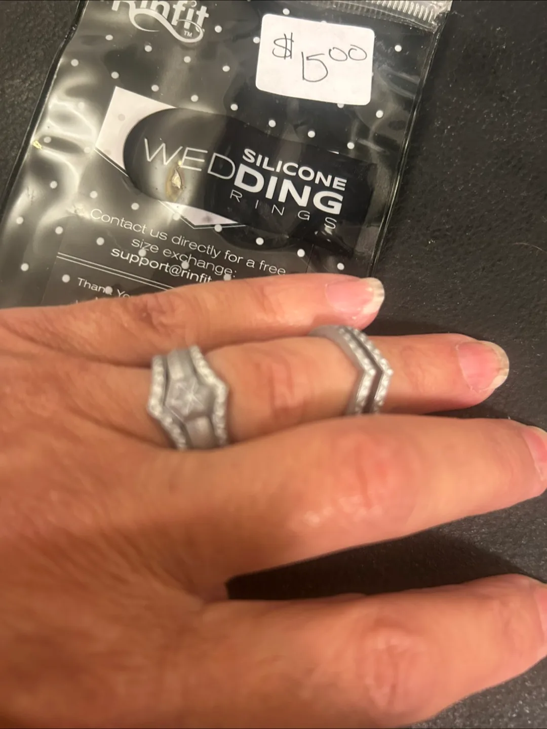 New Rinfit Silicone Wedding Rings - Size 6, Silver, 5-Pack image indicator(3)