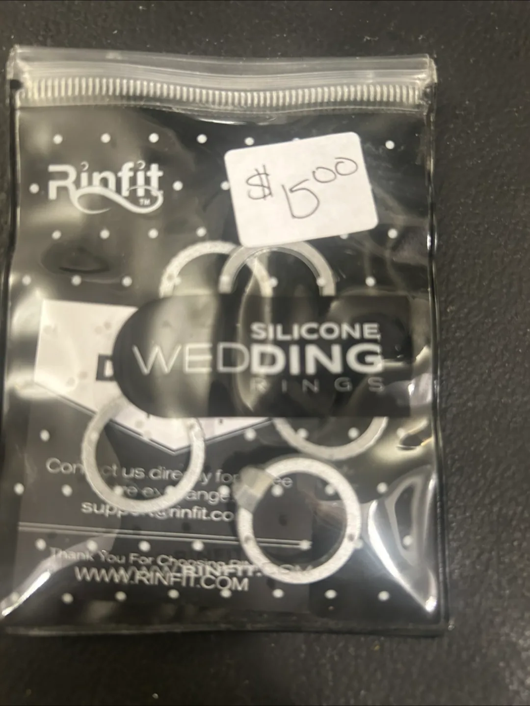 New Rinfit Silicone Wedding Rings - Size 6, Silver, 5-Pack image indicator(6)