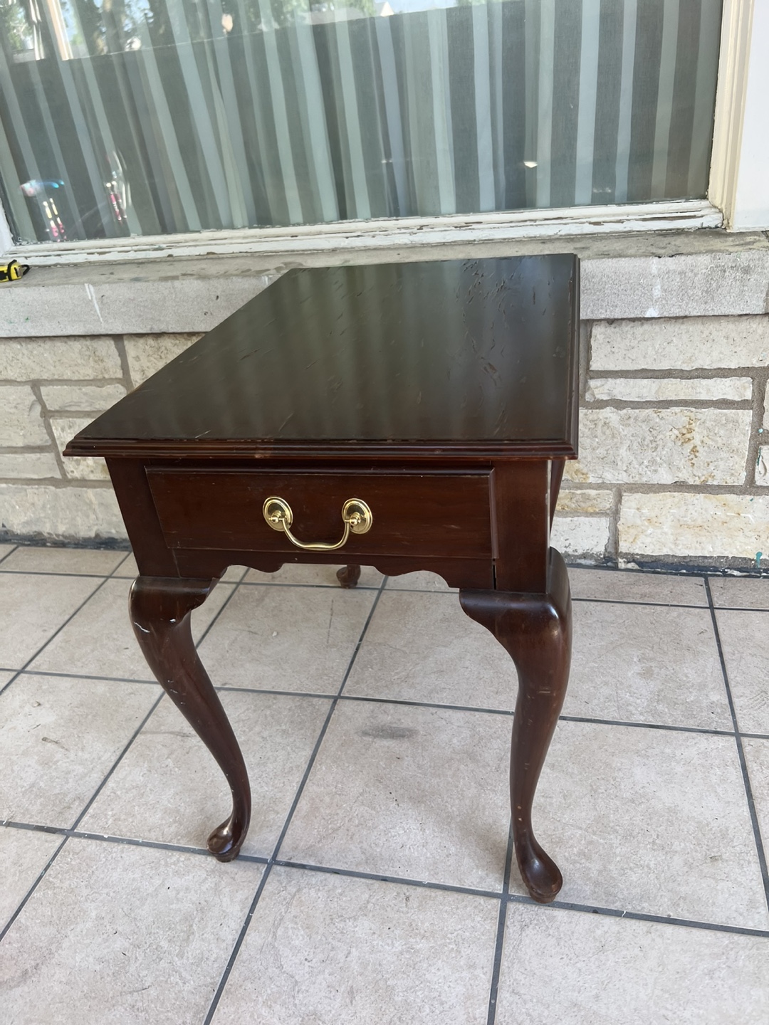 Vintage Brown Wooden Side Table with Drawer