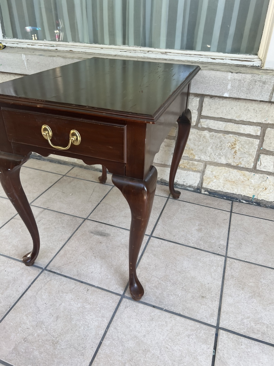 Vintage Brown Wooden Side Table with Drawer - photo 2