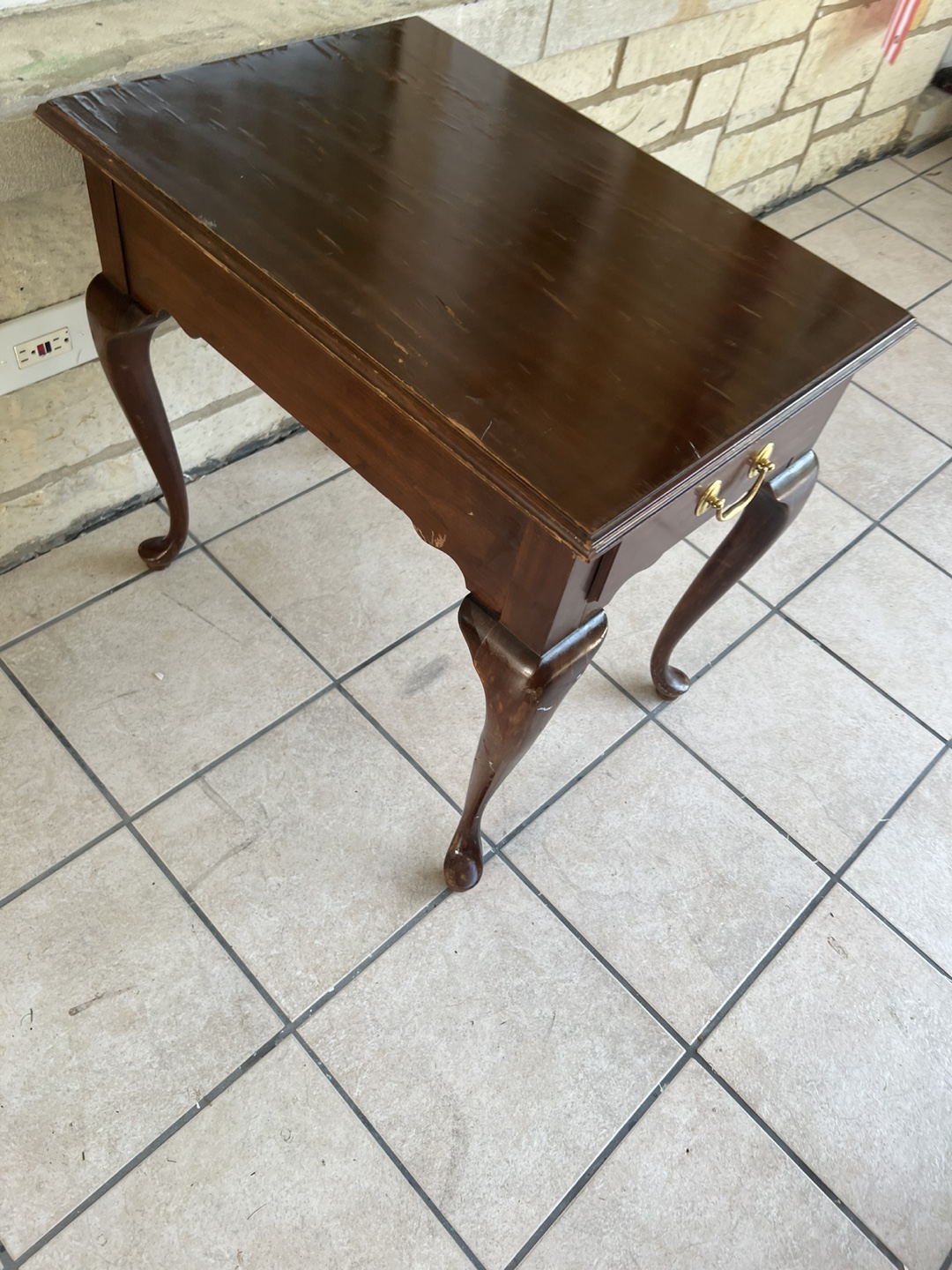 Vintage Brown Wooden Side Table with Drawer - photo 4