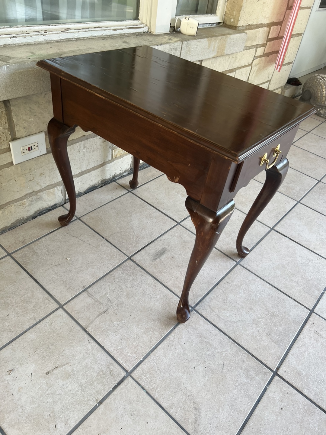 Vintage Brown Wooden Side Table with Drawer - photo 3