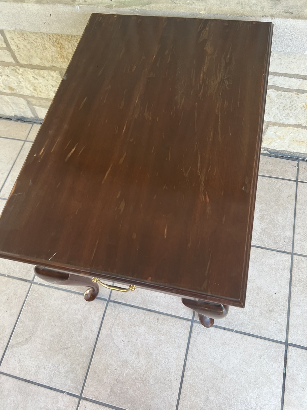 Vintage Brown Wooden Side Table with Drawer - photo 5