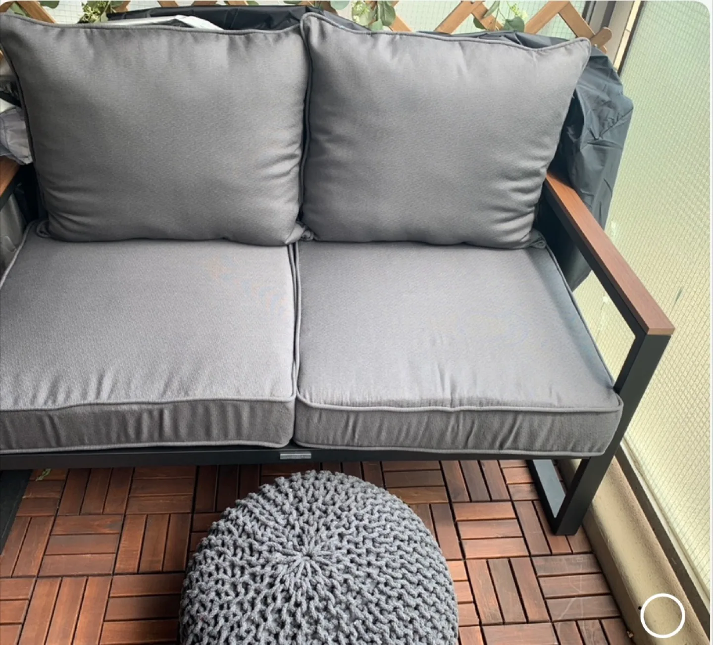 Patio Loveseat and Gray Knitted Pouf Ottoman thumbnail