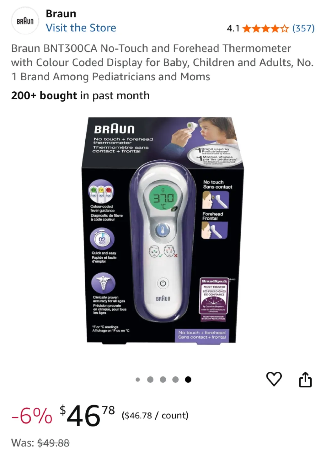 Braun No Touch Forehead Thermometer (BNT300CA) image indicator(4)