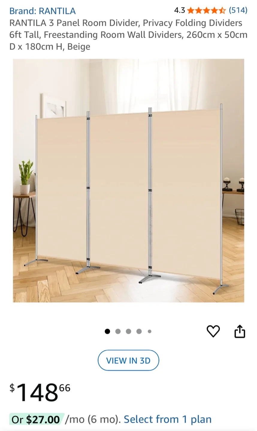 Rantila 3 Panel Beige Room Divider thumbnail