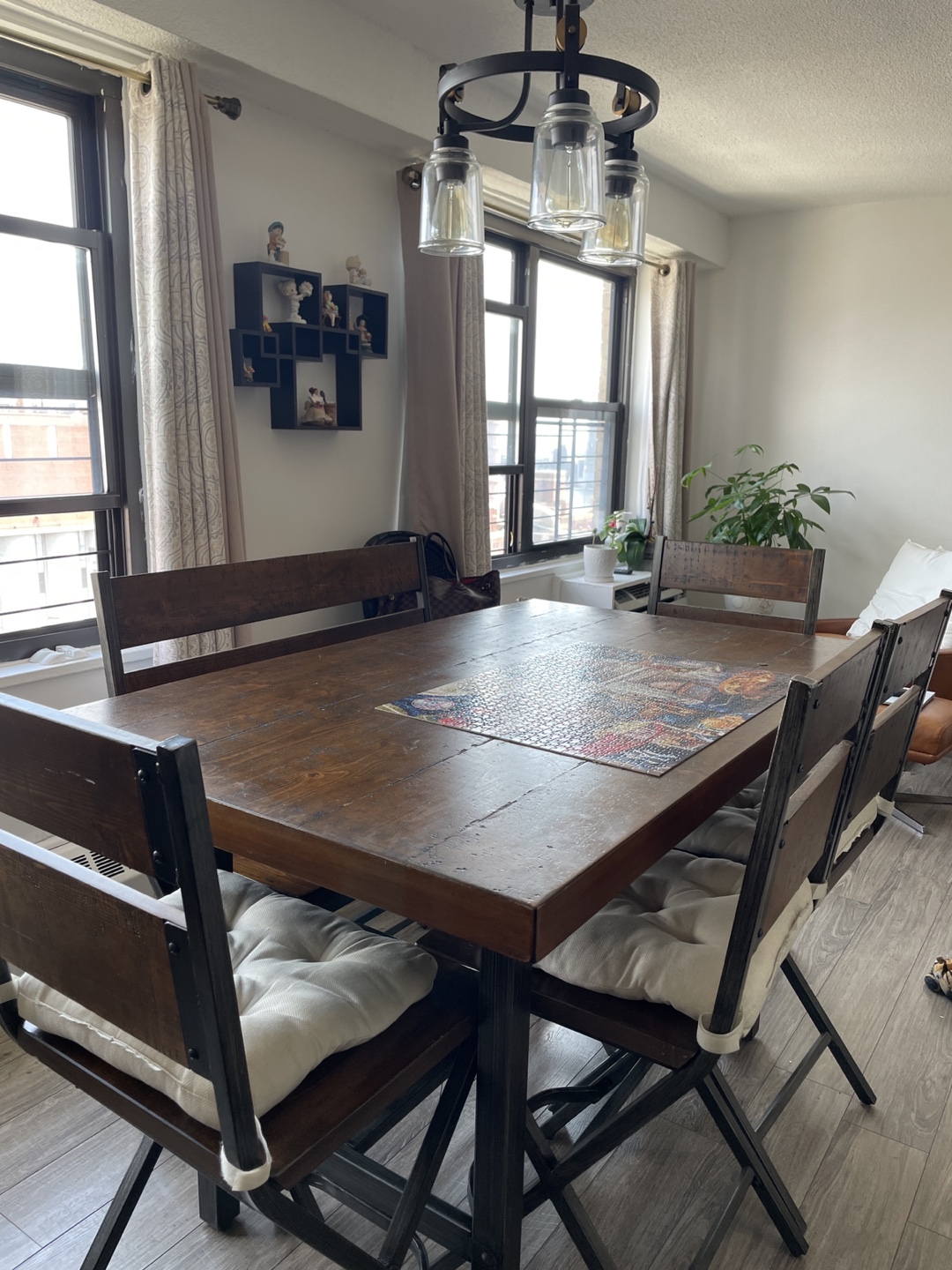 Wood Dining Table with 4 Chairs and bench