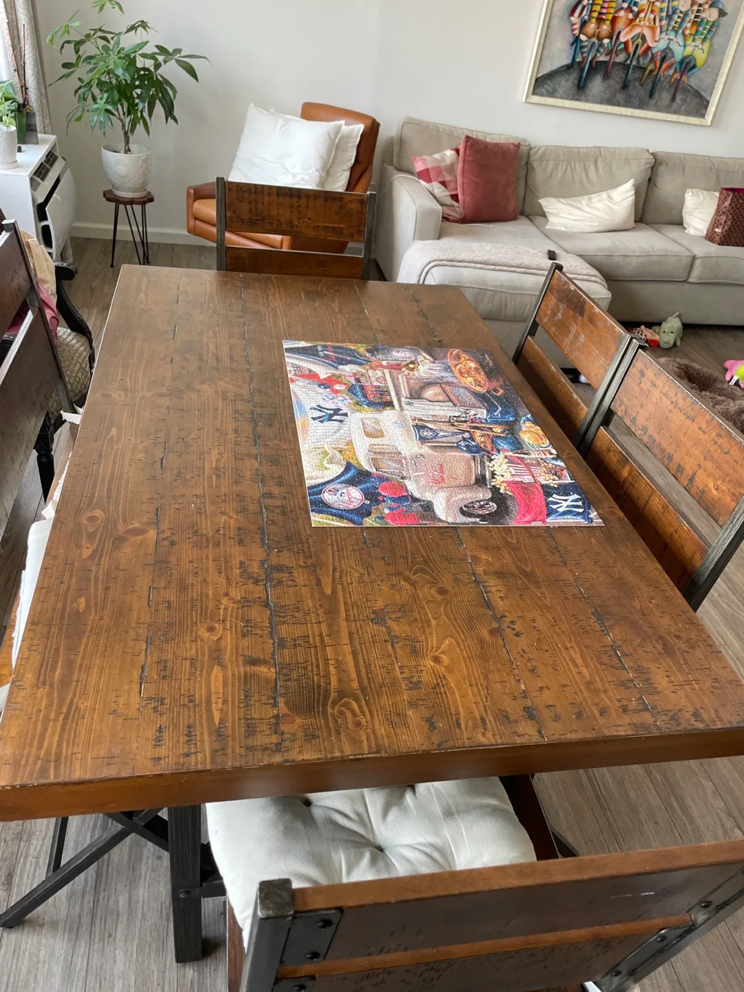 Wood Dining Table with 4 Chairs and bench image indicator(2)