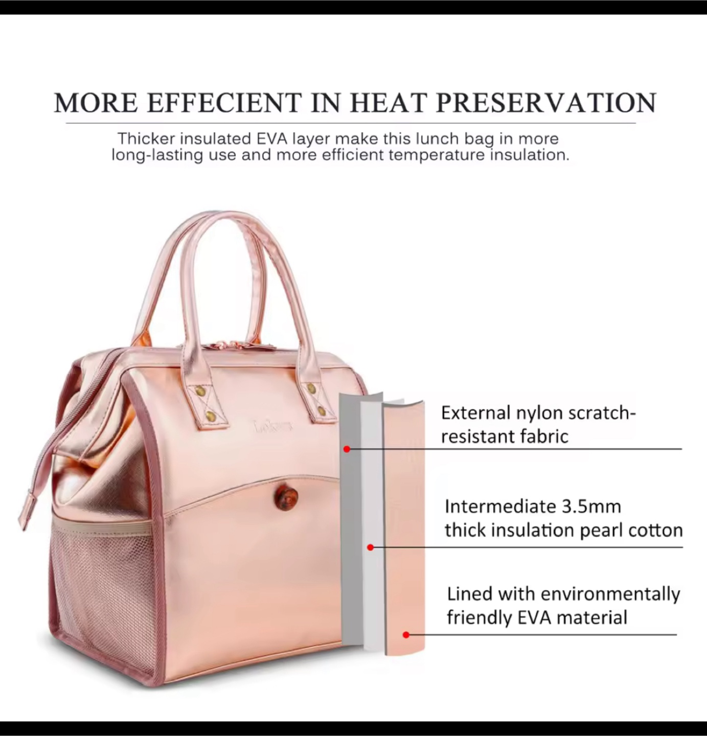 Lokass Rose Gold Insulated Lunch Bag - photo 4