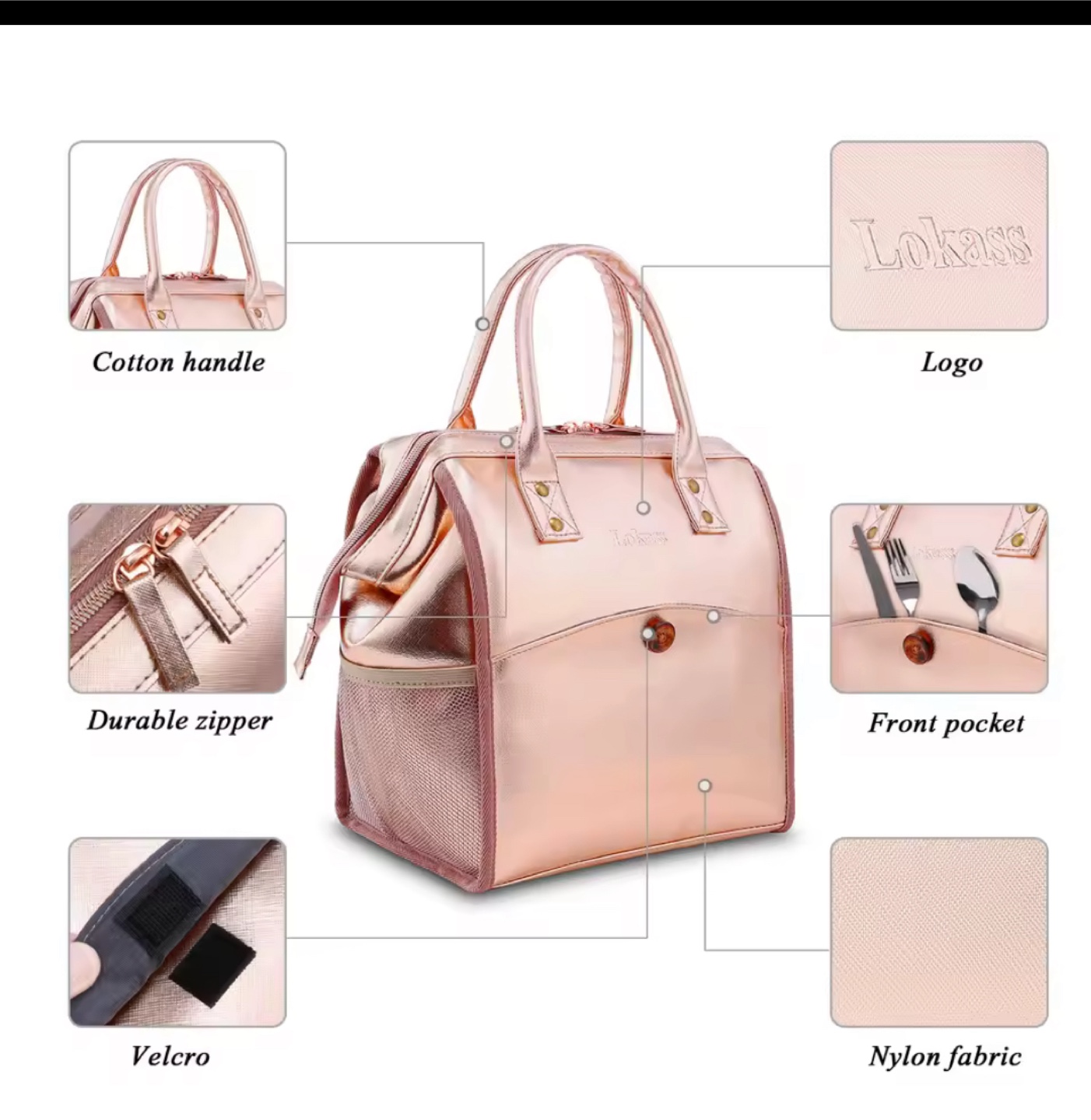 Lokass Rose Gold Insulated Lunch Bag - photo 2