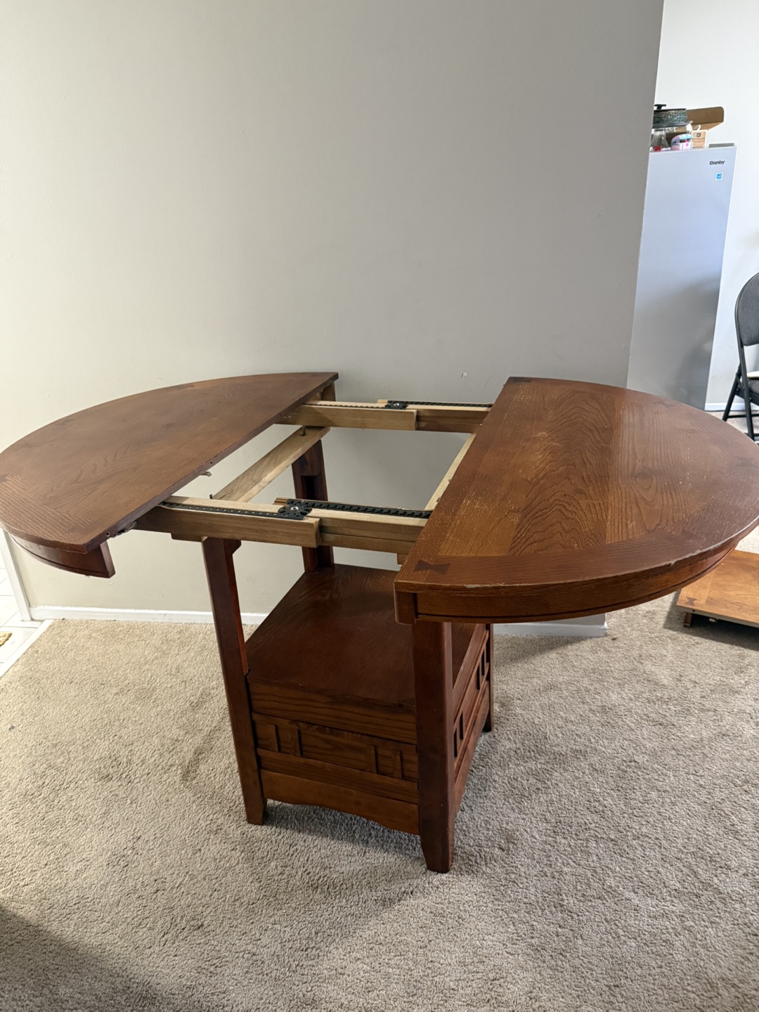 Round Wooden Dining Table with Leaf - photo 2
