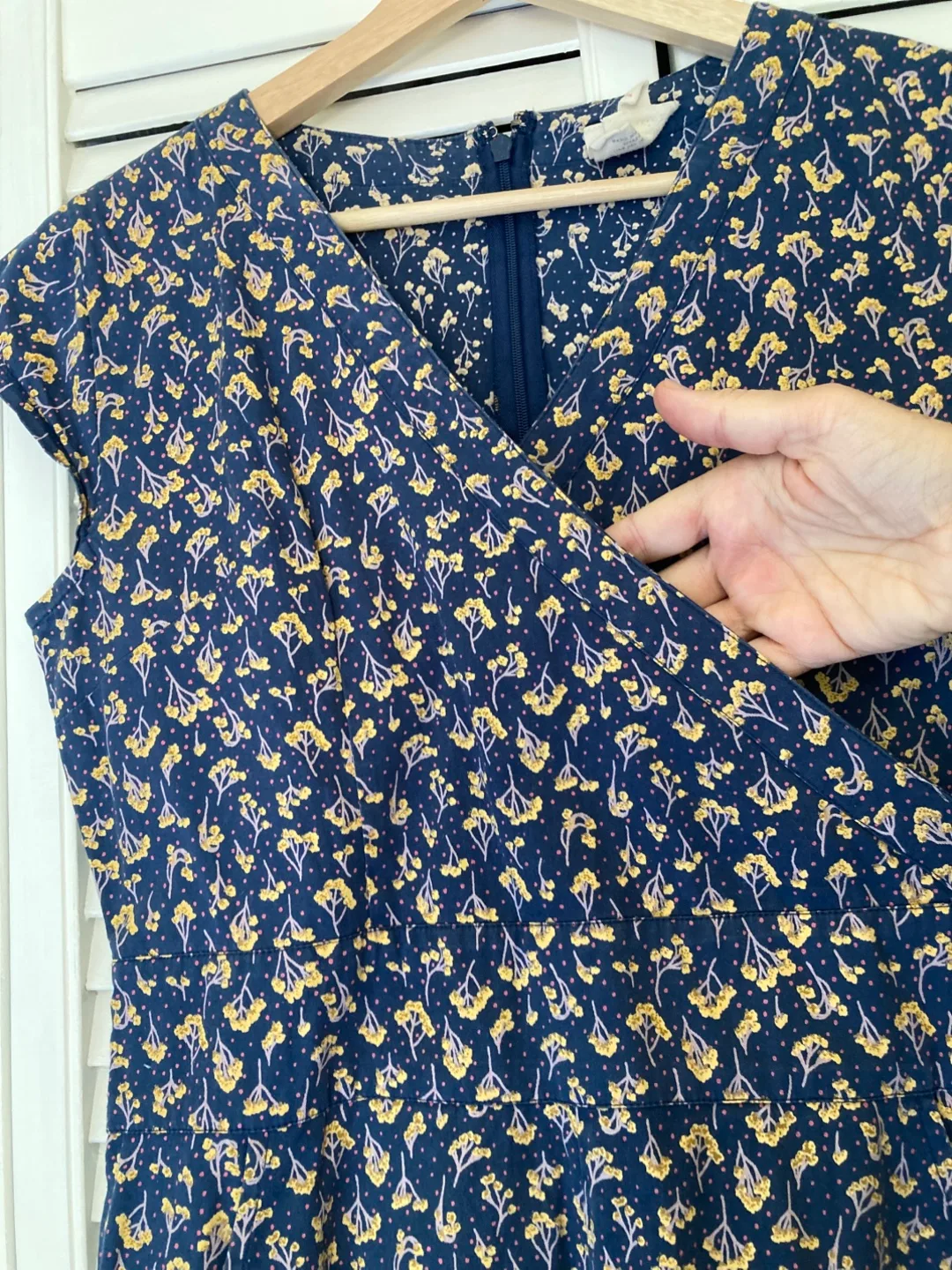 Blue Summer Smock  Dress - 100% Cotton- Blue with Yellow Flowers image indicator(2)