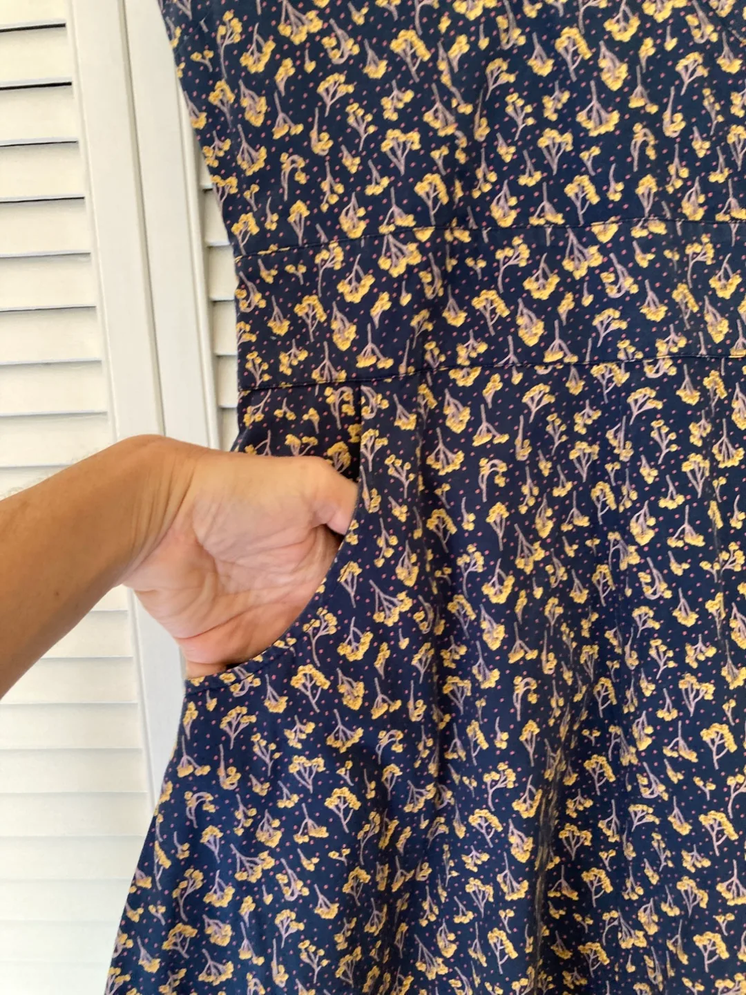 Blue Summer Smock  Dress - 100% Cotton- Blue with Yellow Flowers image indicator(3)