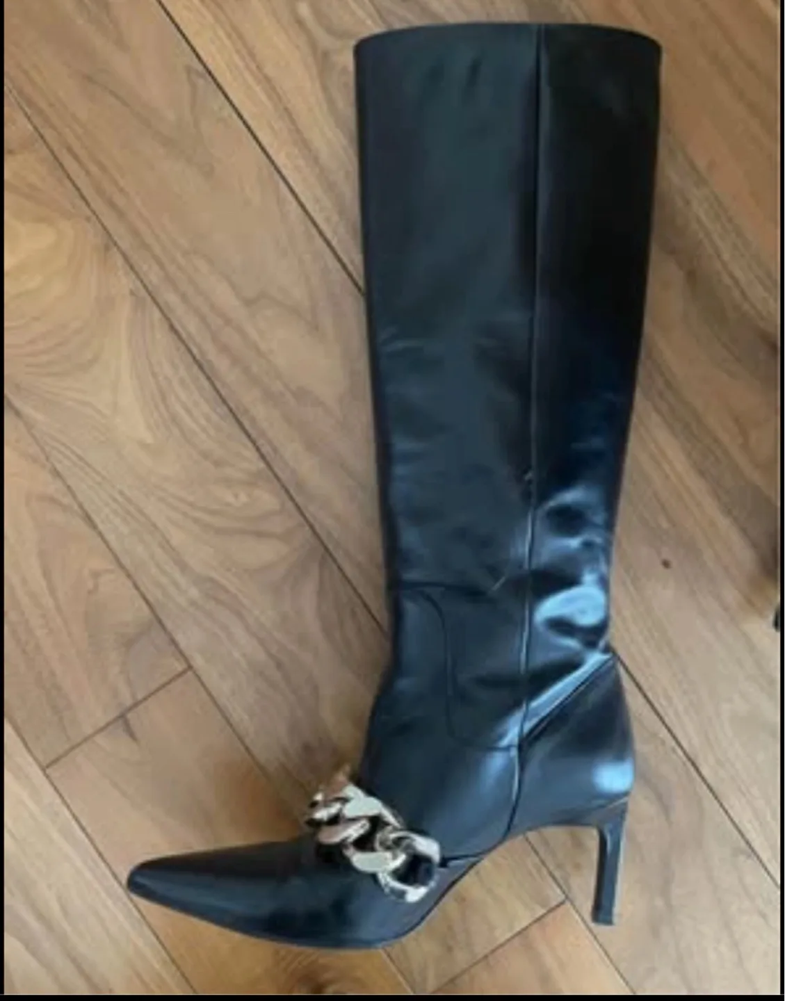 Zara Black Leather Knee High Boots - Size 6 thumbnail