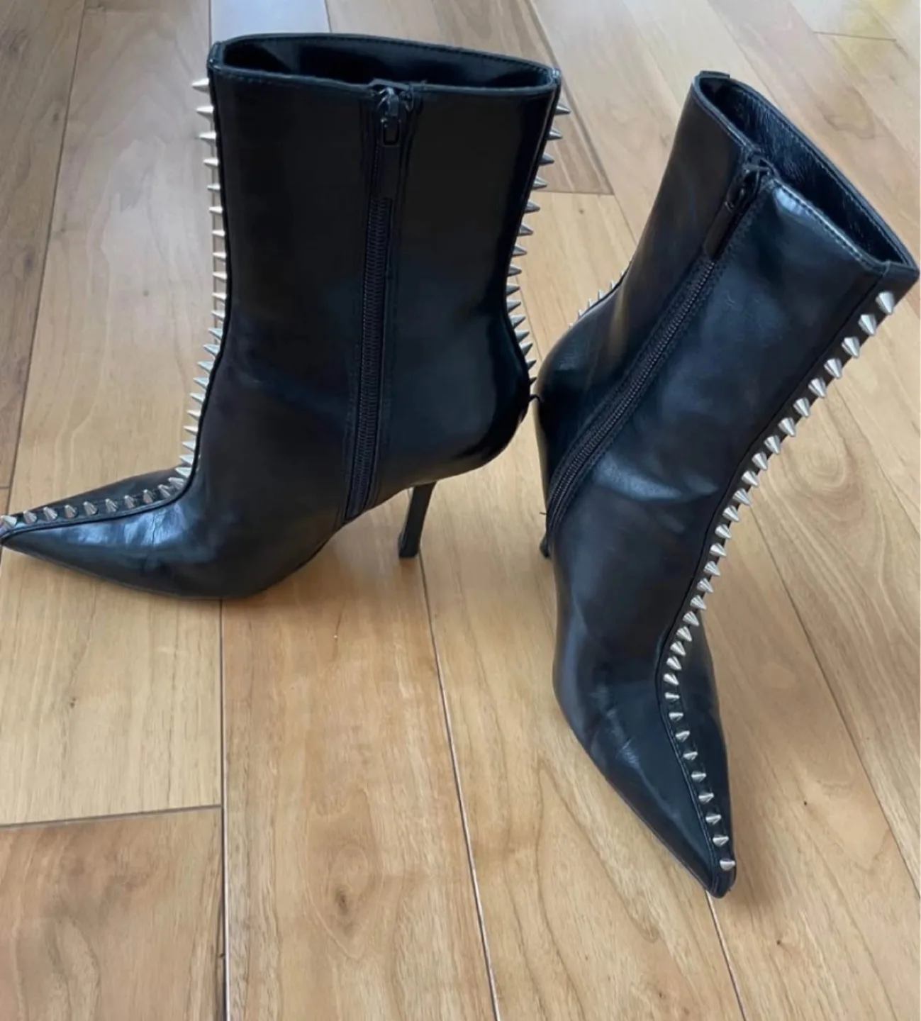 Zara Black Spike Detail Ankle Boots - Size 35 thumbnail