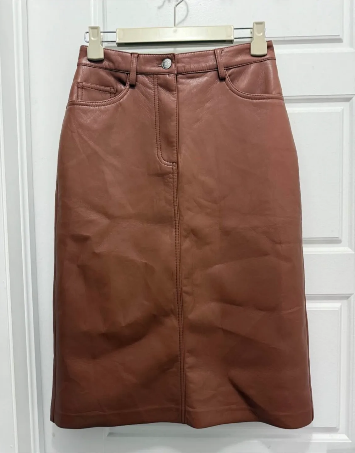 Brand New w/o tags Aritzia Wilfred Brown Leather Pencil Skirt thumbnail