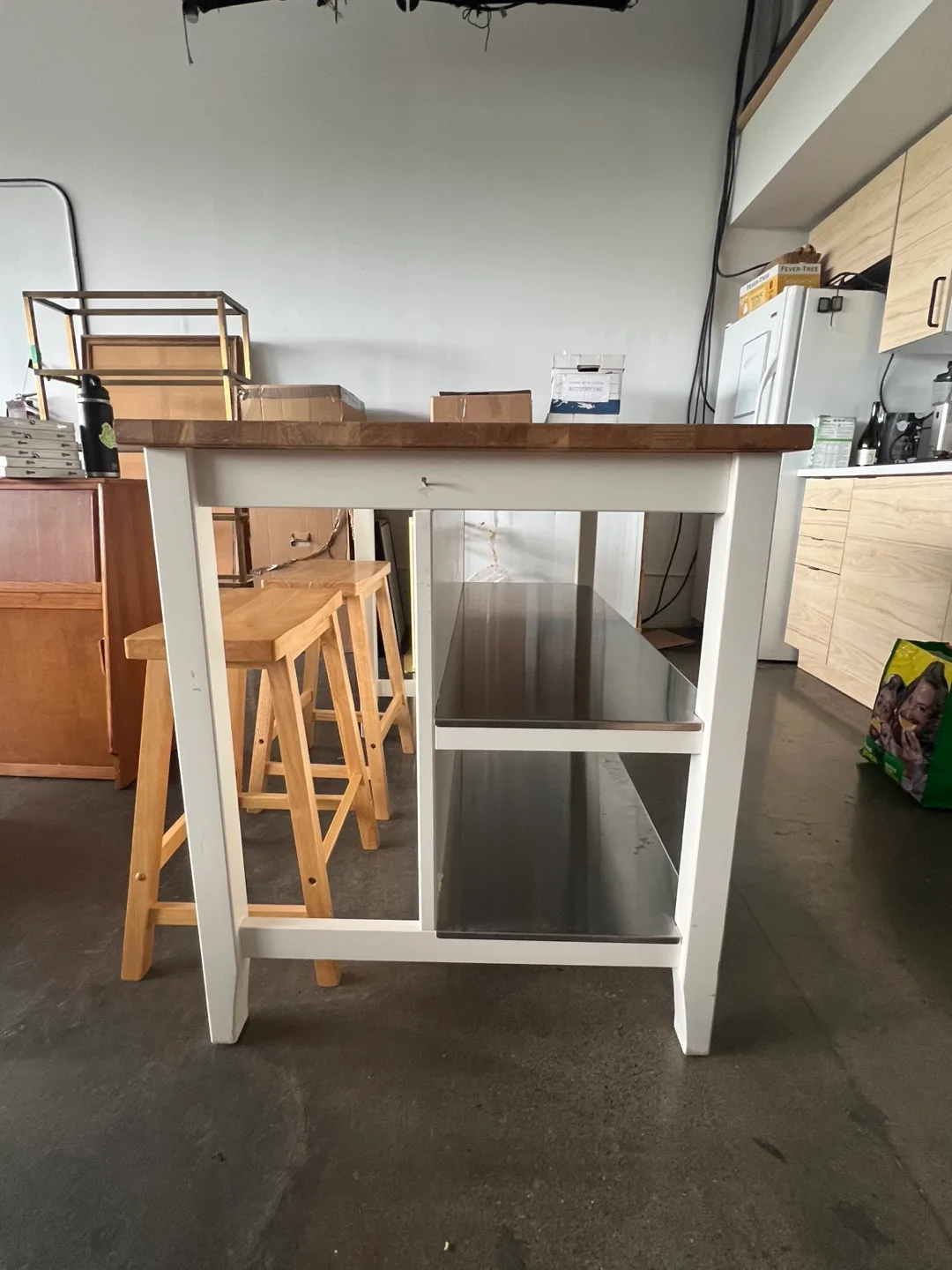 Kitchen Island with Wood Top and White Base image indicator(2)