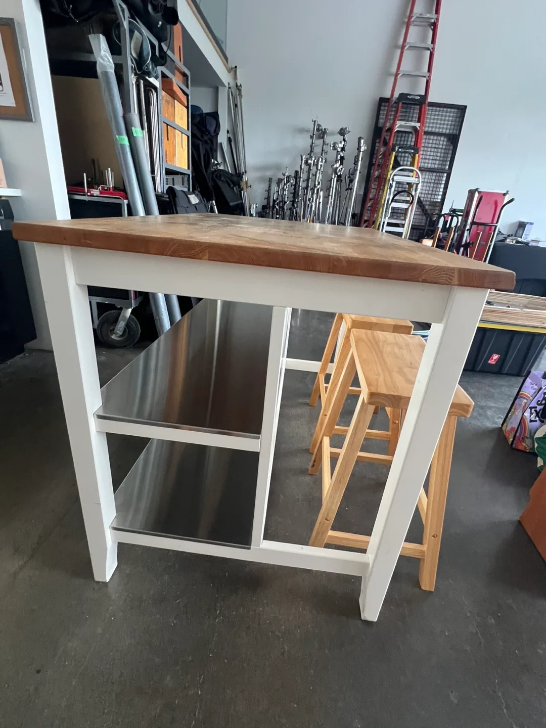 Kitchen Island with Wood Top and White Base image indicator(5)