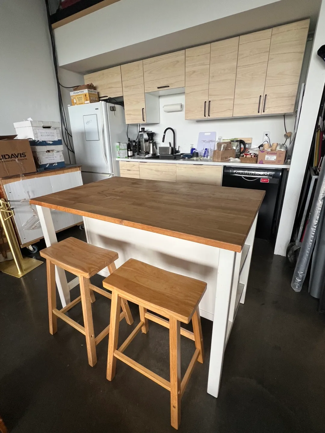 Kitchen Island with Wood Top and White Base