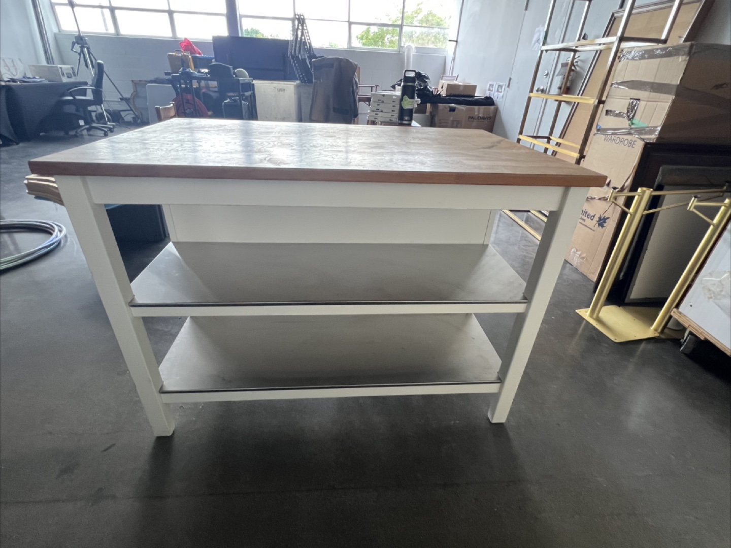 Kitchen Island with Wood Top and White Base - photo 4