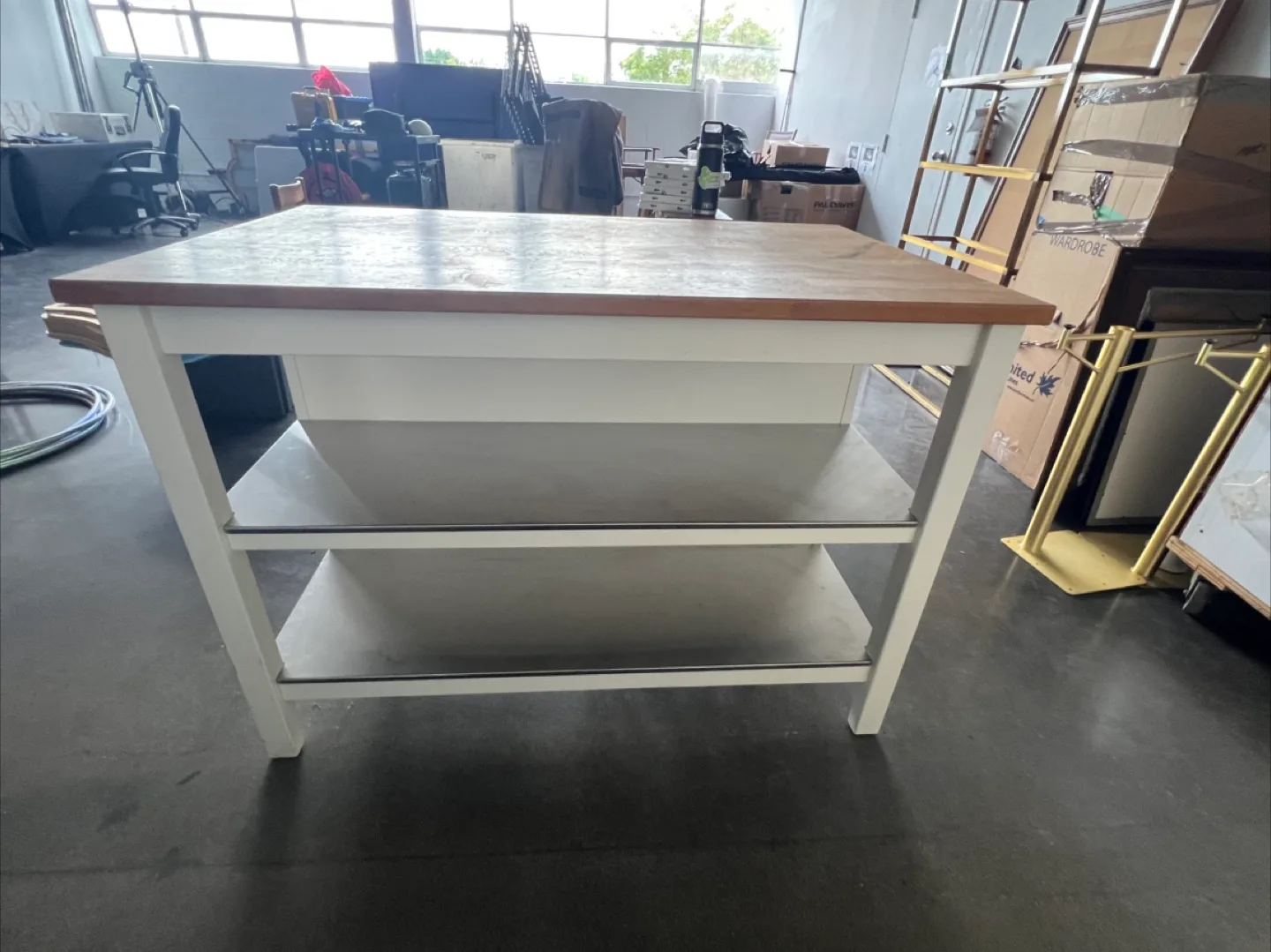 Kitchen Island with Wood Top and White Base image indicator(4)