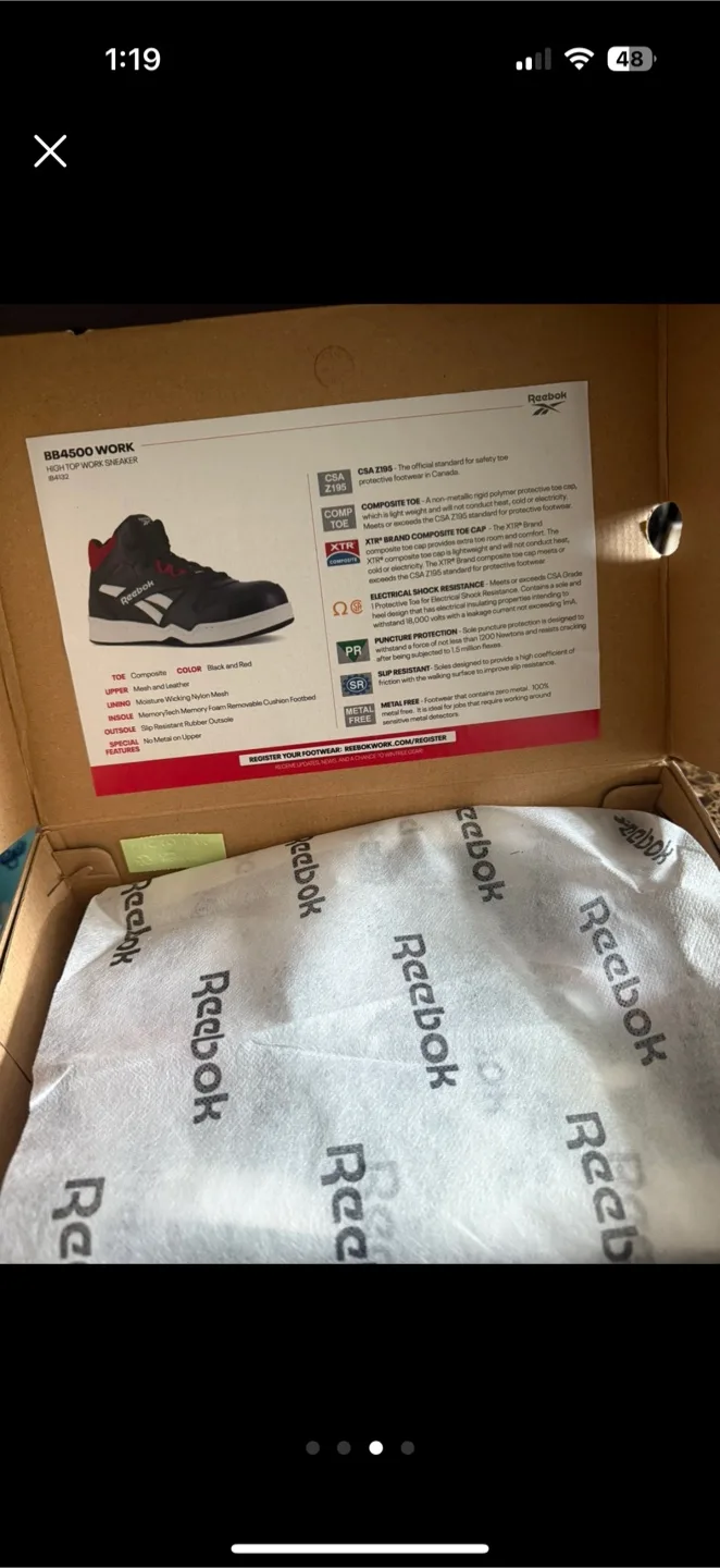 Reebok BB4500 safety shoes Work High Top Sneaker - Size 4.5W image indicator(3)