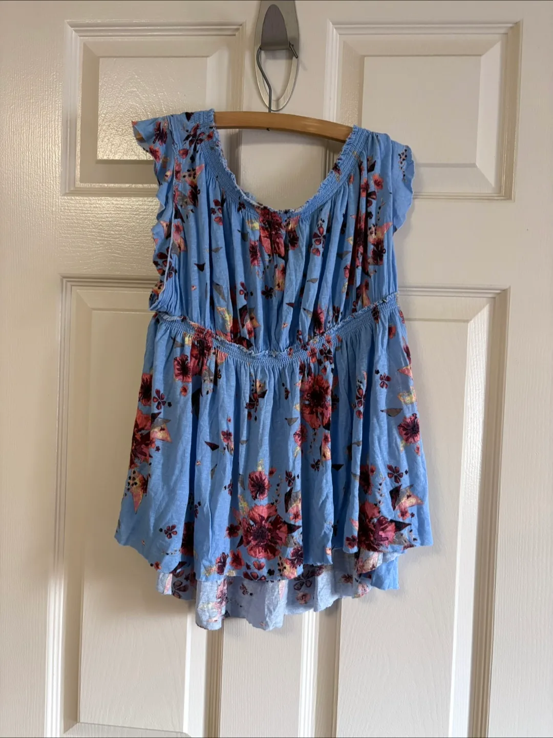 Free People Floral Blue Top - Sz XS thumbnail