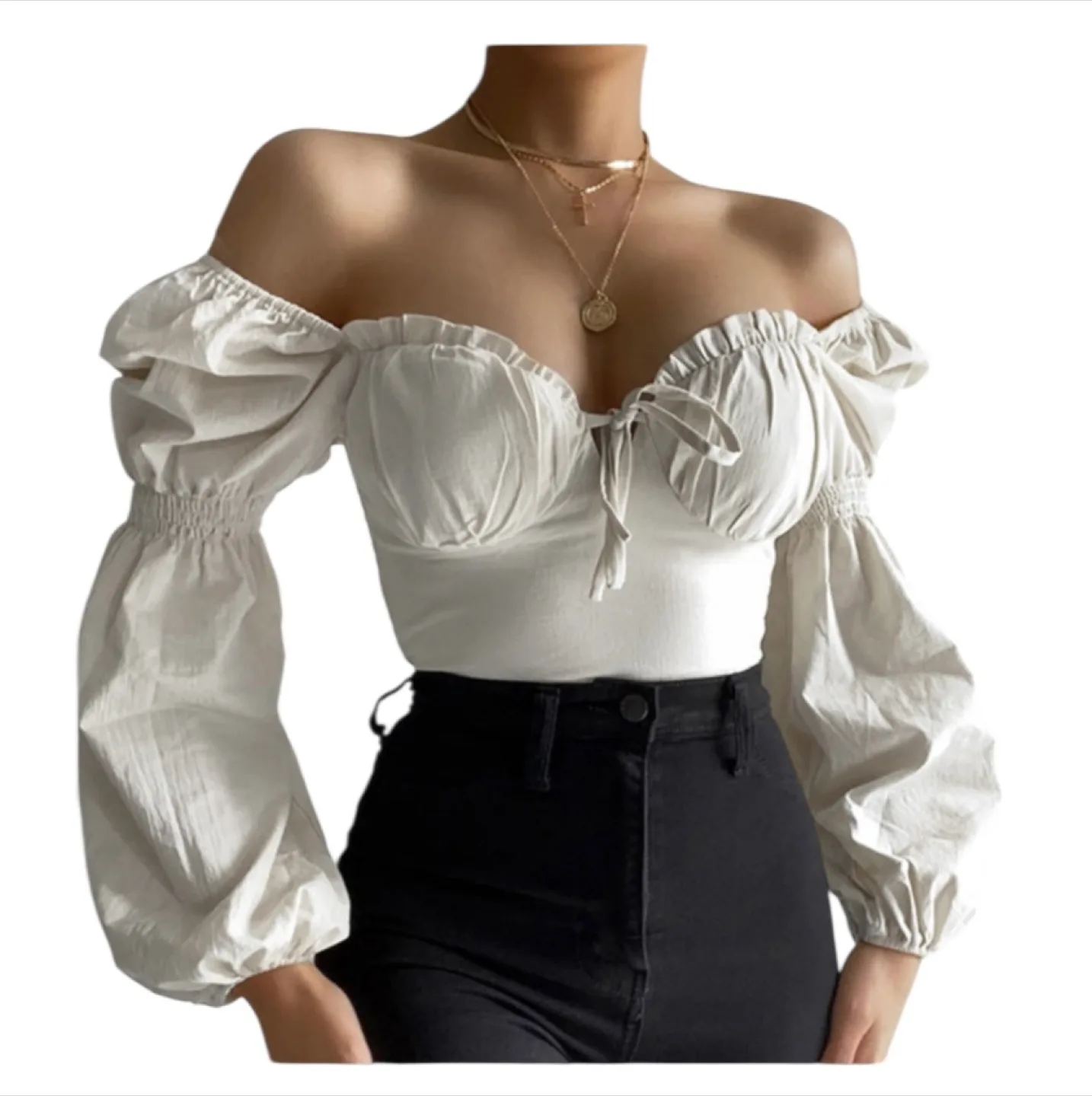 Vintage 2000s Y2K Peplum White Blouse Small thumbnail