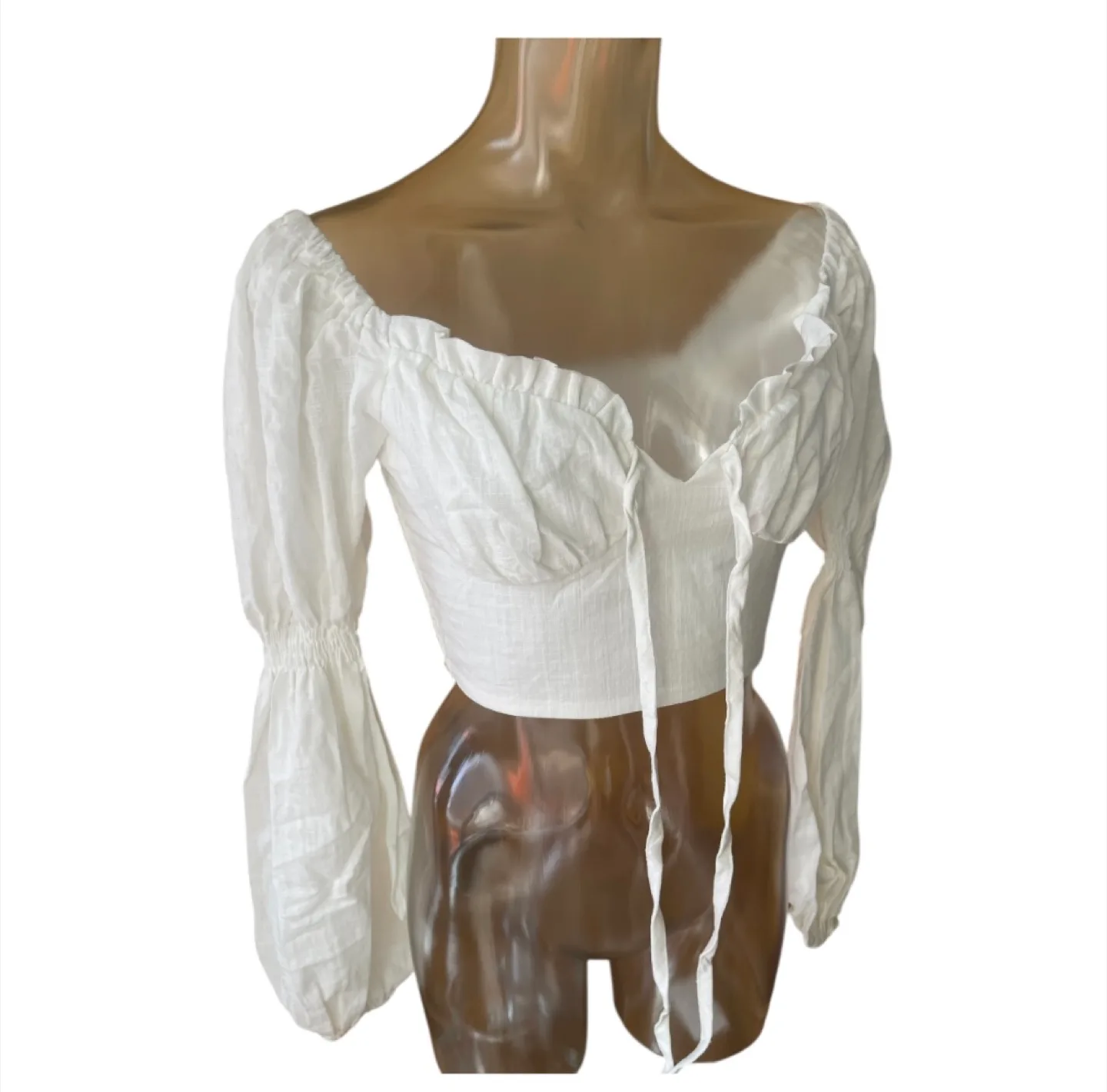 Vintage 2000s Y2K Peplum White Blouse Small image indicator(9)