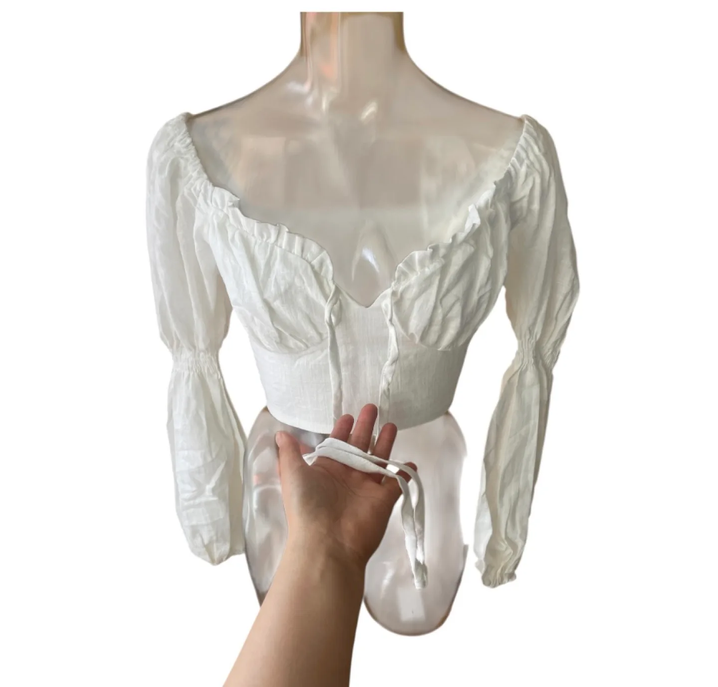 Vintage 2000s Y2K Peplum White Blouse Small image indicator(10)