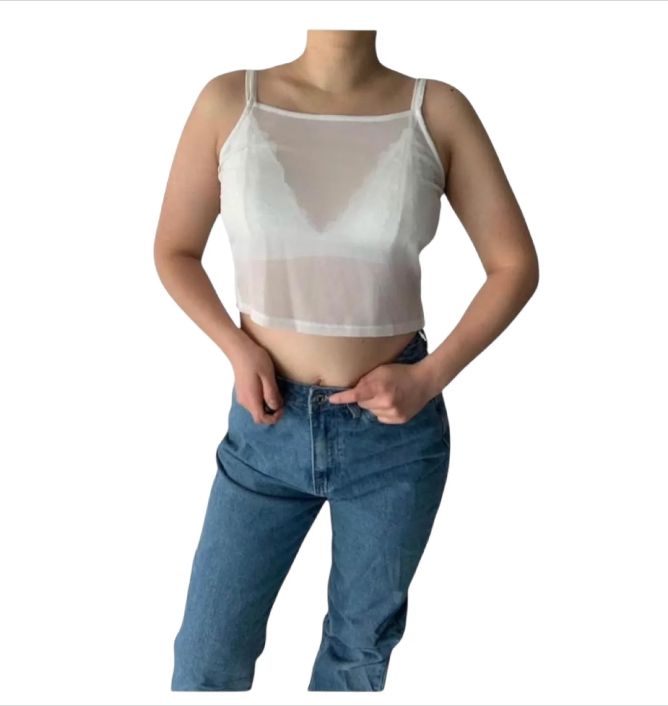 Vintage 90s Crop Top Spaghetti Straps Sheer White S/M image indicator(5)
